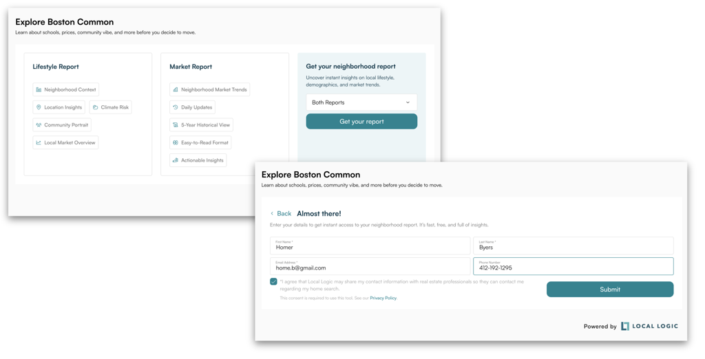Example of Local Logic's Lead Capture tool
