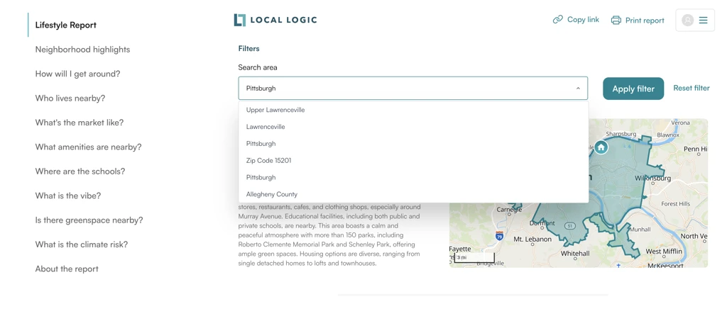 Geographic search filter for larger geographies like ZIP codes, cities, and counties now available in Lifestyle Reports