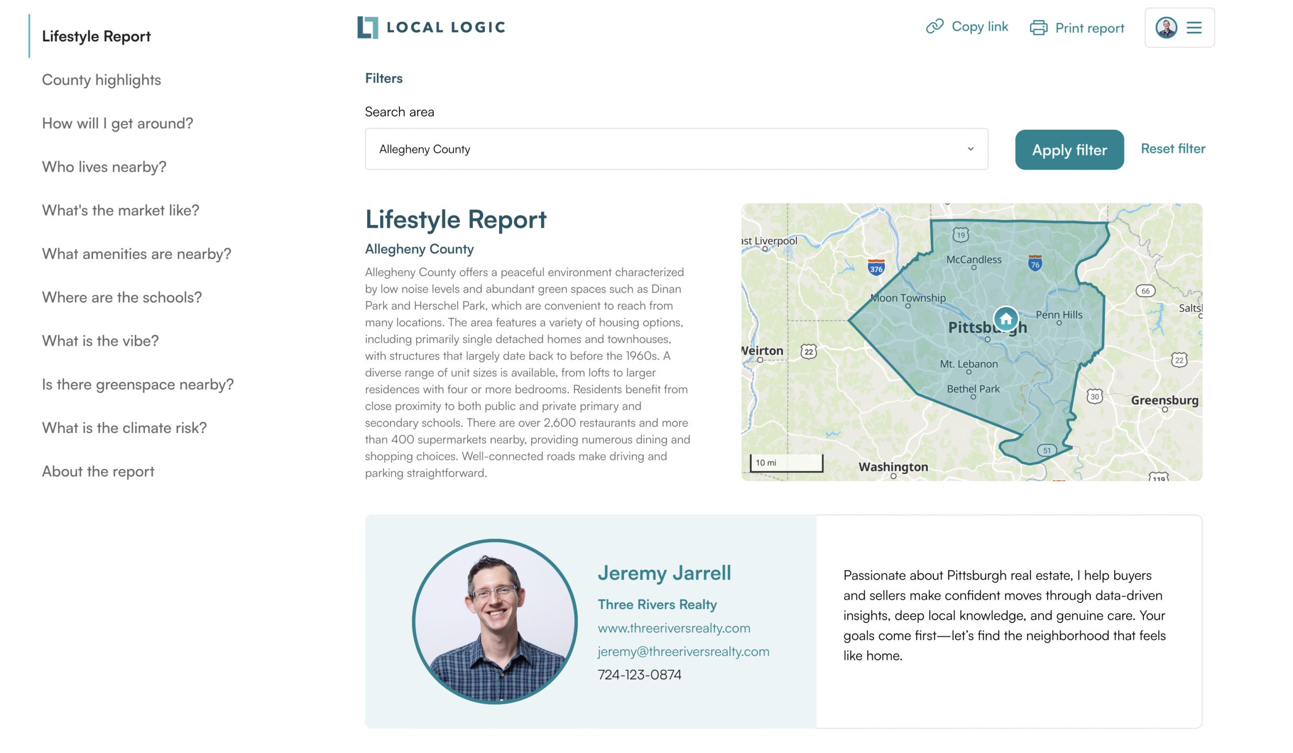 Lifestyle Report for Allegheny County