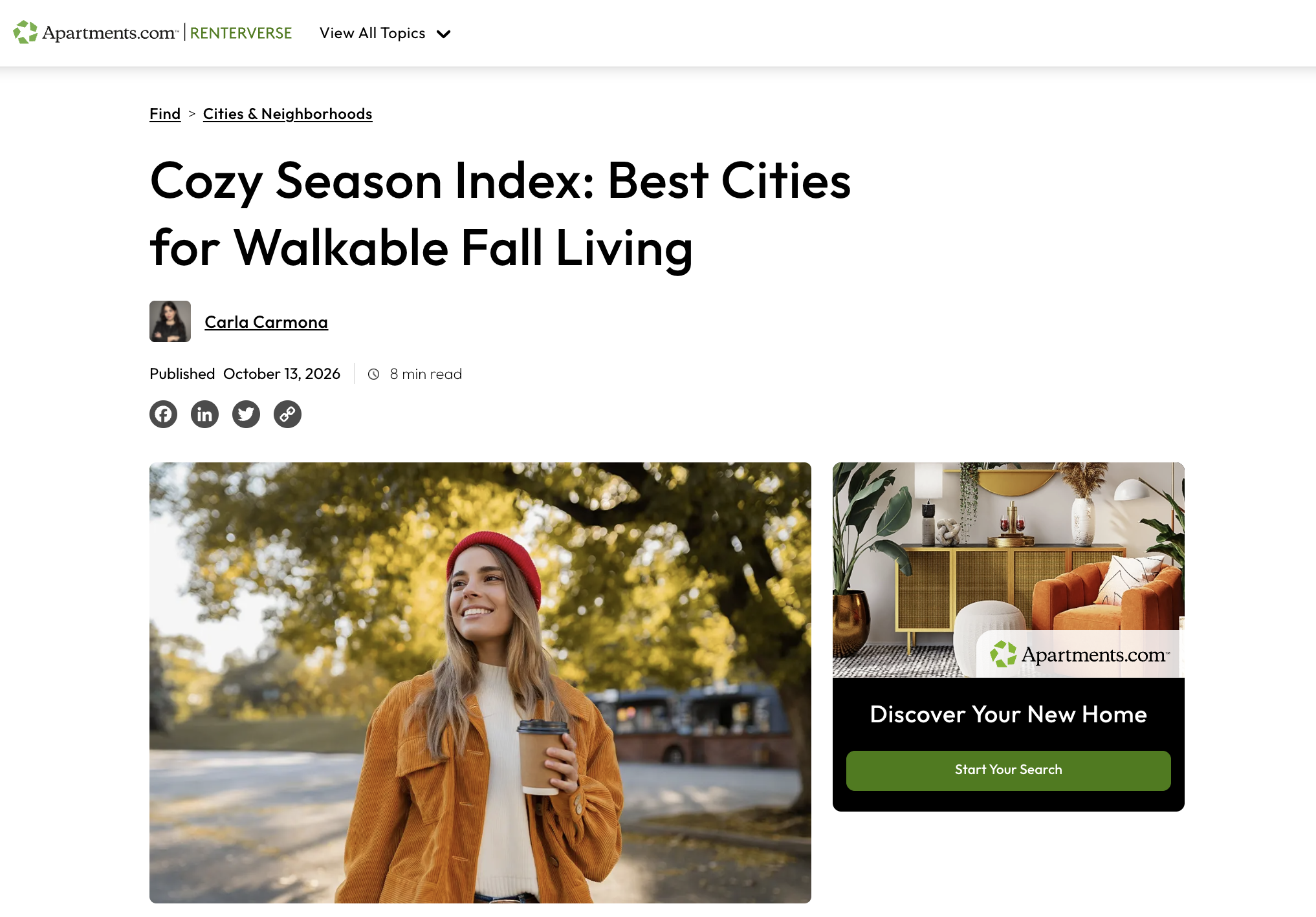 Apartments.com Cozy Season Index: 10 best cities for for walkable fall living